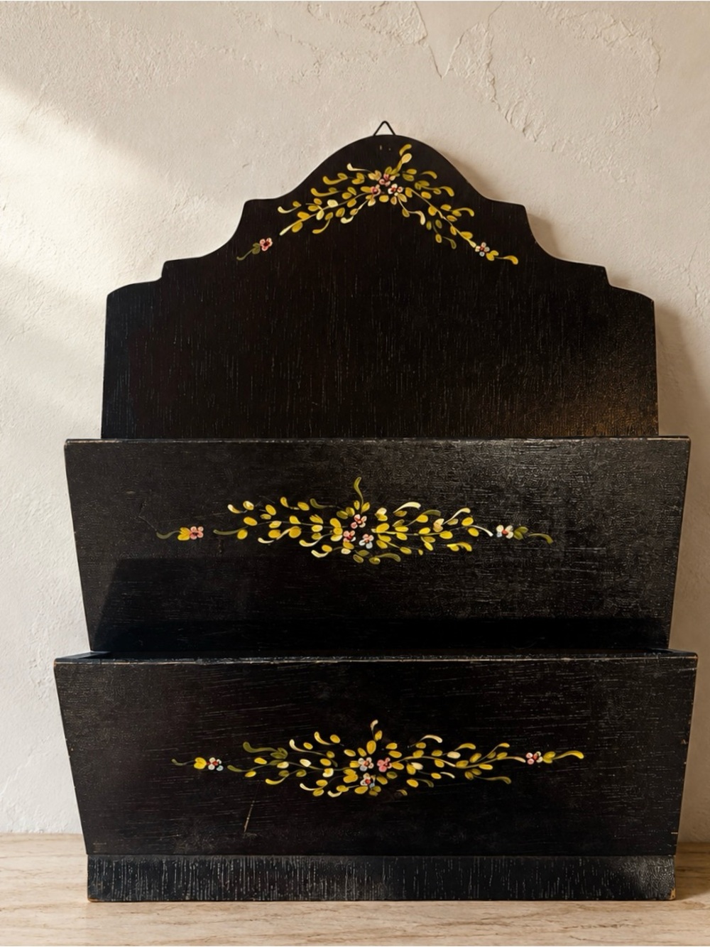 Vintage Hand-Painted Wooden Wall Letter Holder | Folk Art Mail Organizer